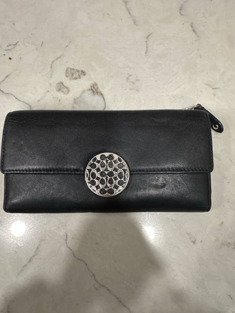 Coach Black Leather Wallet with Silver Coach Medallion